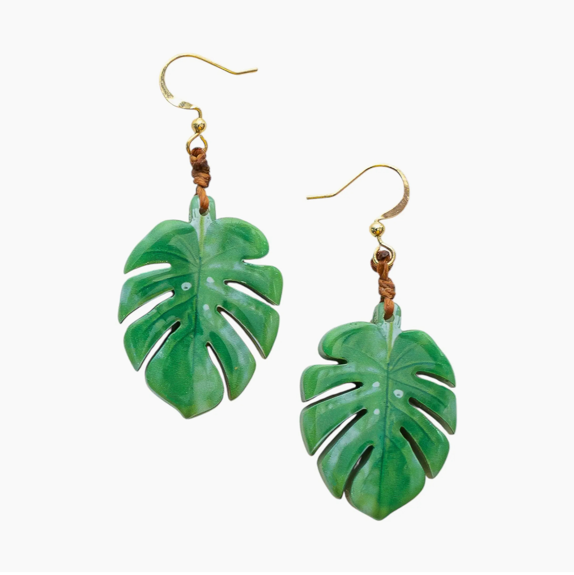 Hand-carved tagua leaf earrings