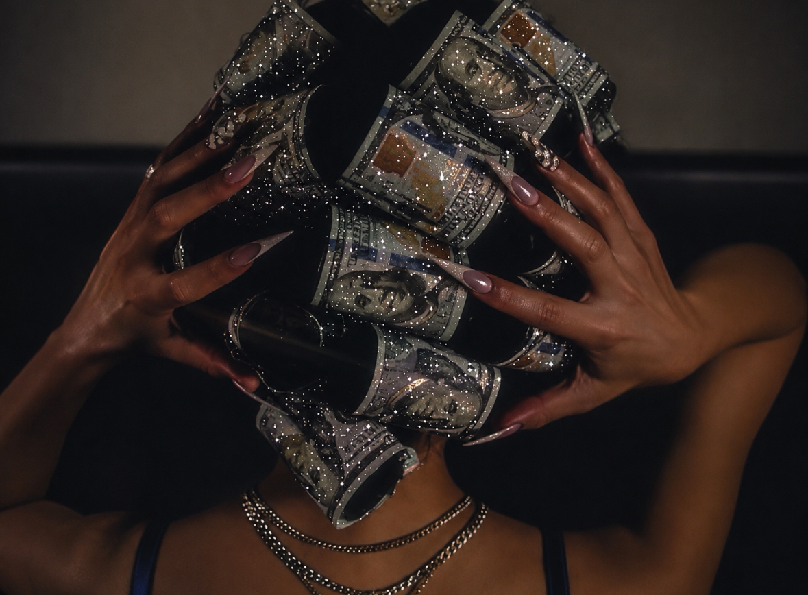 Dollar bills wrapped around a young plant sprouting green leaves, symbolizing slow money growth