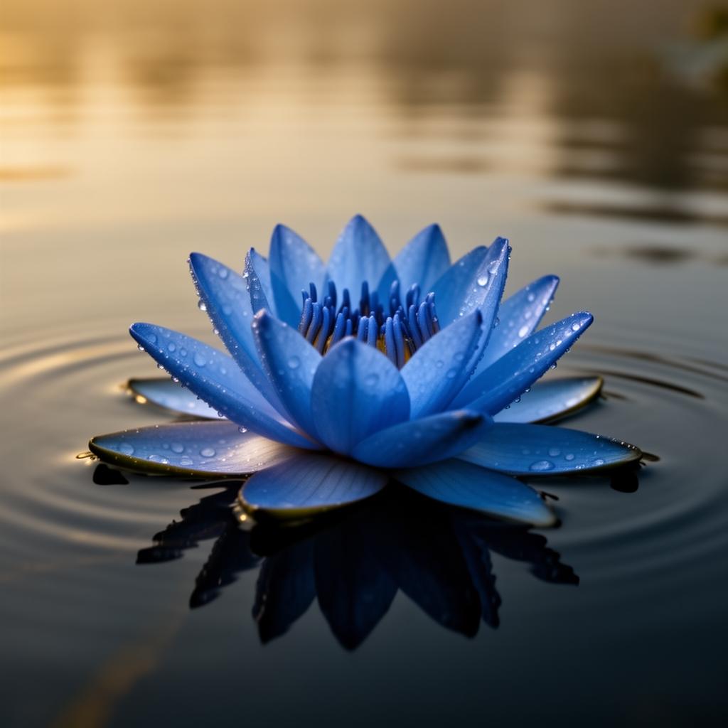 Fresh blue lotus flower floating on still water
